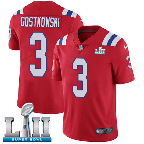 Nike Patriots #3 Stephen Gostkowski Red Alternate Super Bowl LII Men's Stitched NFL Vapor Untouchable Limited Jersey